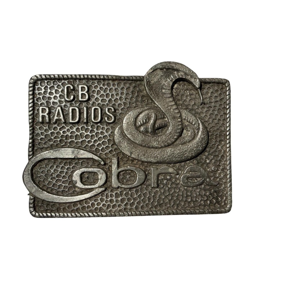 Vintage Cobra‎ CB Radios Belt Buckle Pewter Tone Metal Snake Logo Rectangular